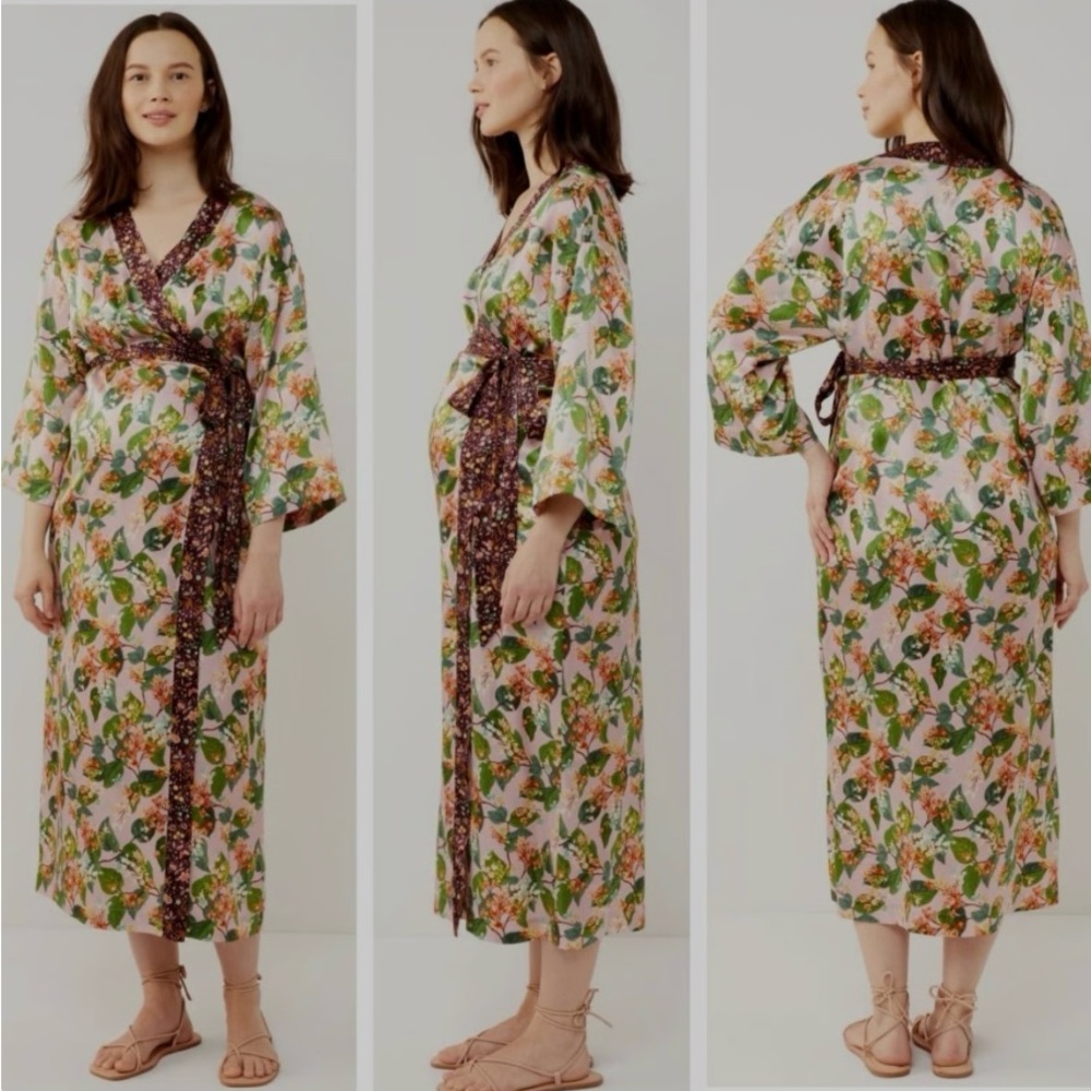 🆕 LIBERTY FABRIC -A Pea in the Pod Maternity Robe 100% Silk made in ITALY